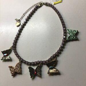 Betsey Johnson New Multi-Colored Butterflies Necklace